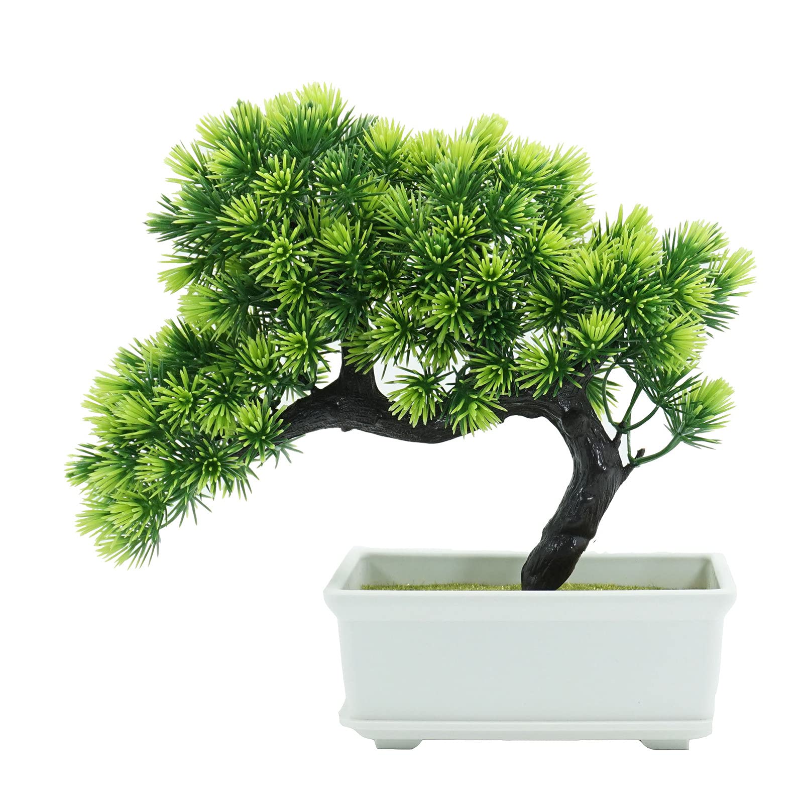 Artificial Pine Bonsai Tree - Realistic Fake Potted Plant for Home & Office Decor - Long Lasting Low Maintenance Indoor Greenery for Living Room, Desk, Shelf Display