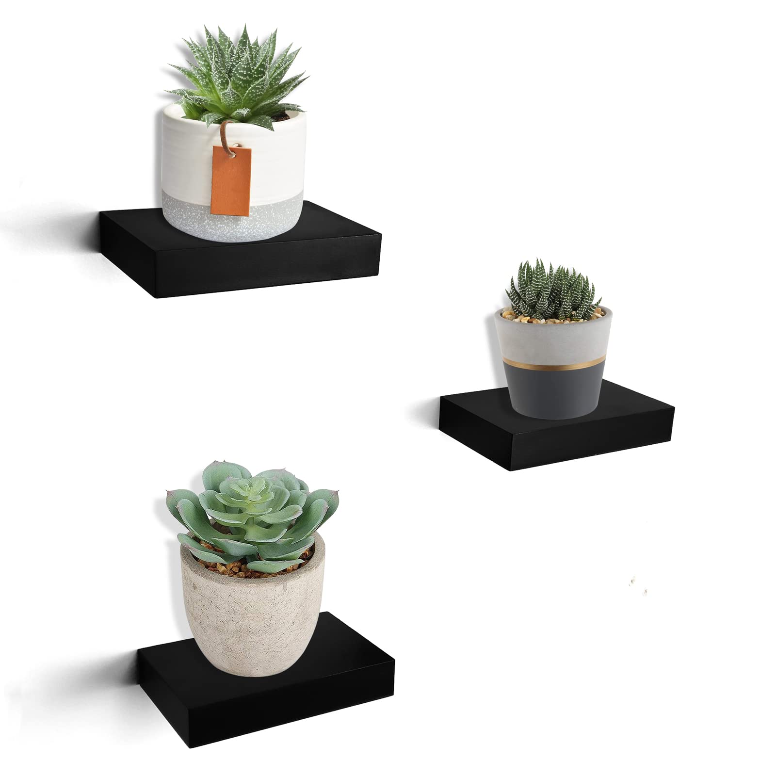 HAO 6 Inch Small Floating Shelf Set of 3 - Wall Mounted Mini Hanging Display Shelves for Living Room, Bedroom, Bathroom - Black | Perfect for Organizing Decor, Books & Essentials in Small Spaces