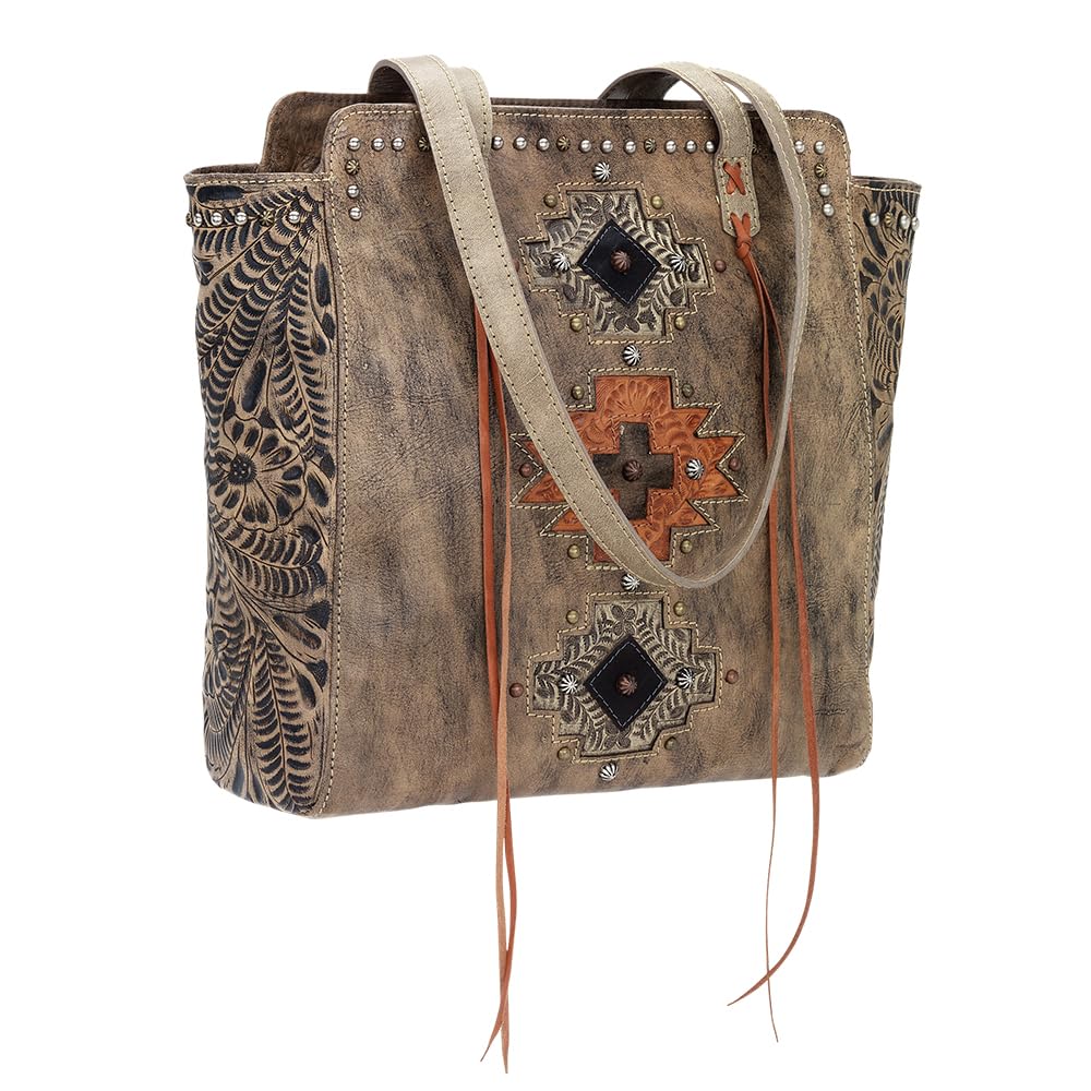 Authentic American West Leather Navajo Soul Tote Bag for Women - Stylish Handmade Crossbody Purse for Everyday Use, Travel & Boho Fashion Accessories