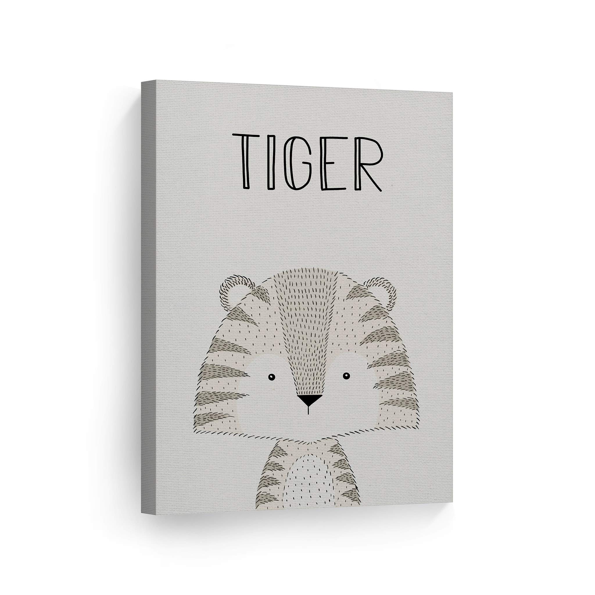 Cute Tiger Painting Canvas Print - 17x11 Inch Kids Room Wall Art, Nursery Decor with Cream Background | Ready to Hang, Made in USA | Perfect for Baby Rooms, Playrooms & Birthday Gifts
