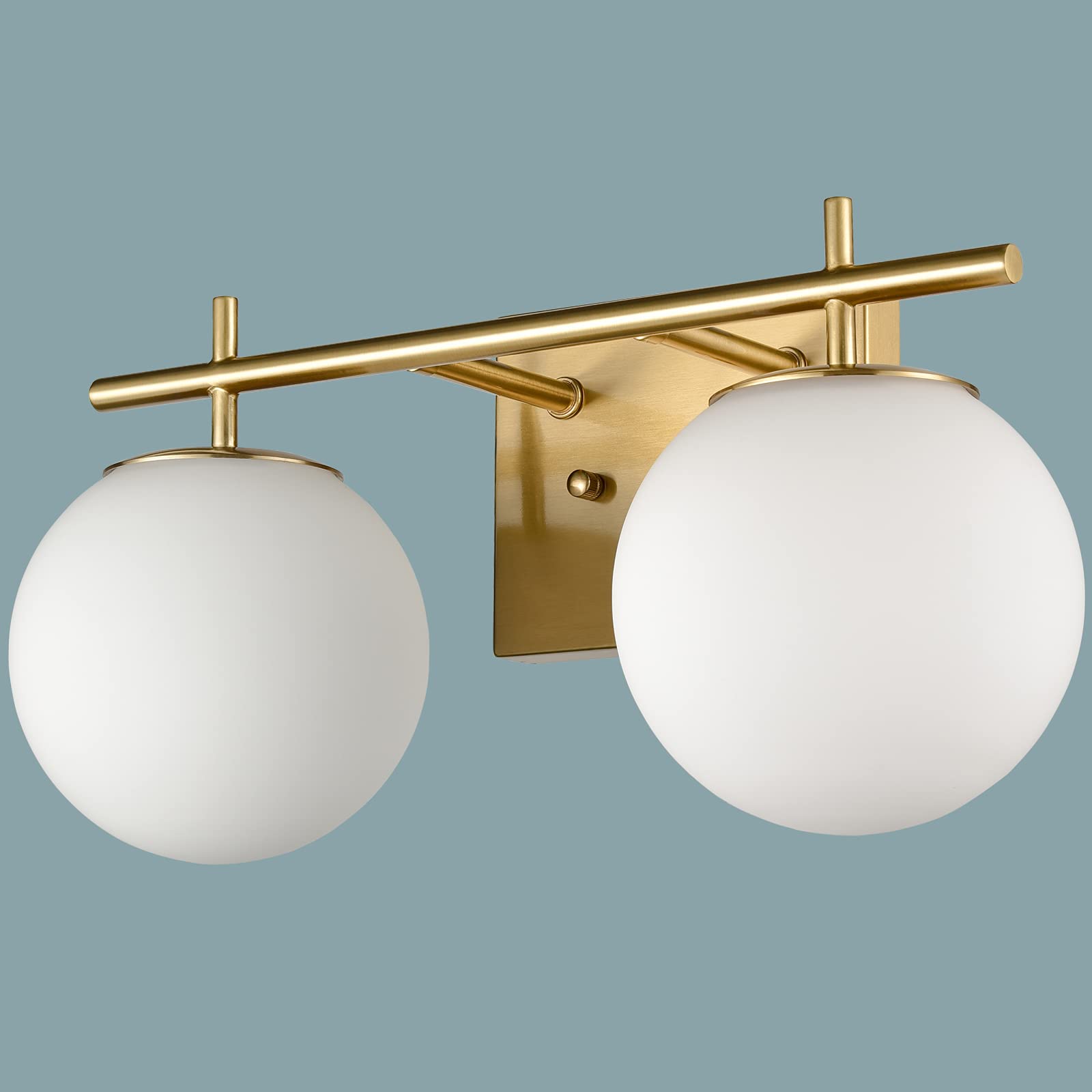 Modern Brass Gold Wall Sconces with Milky White Glass Shades - Set of 2 Bathroom Vanity Lights for Bedroom, Hallway & Living Room Lighting Decor