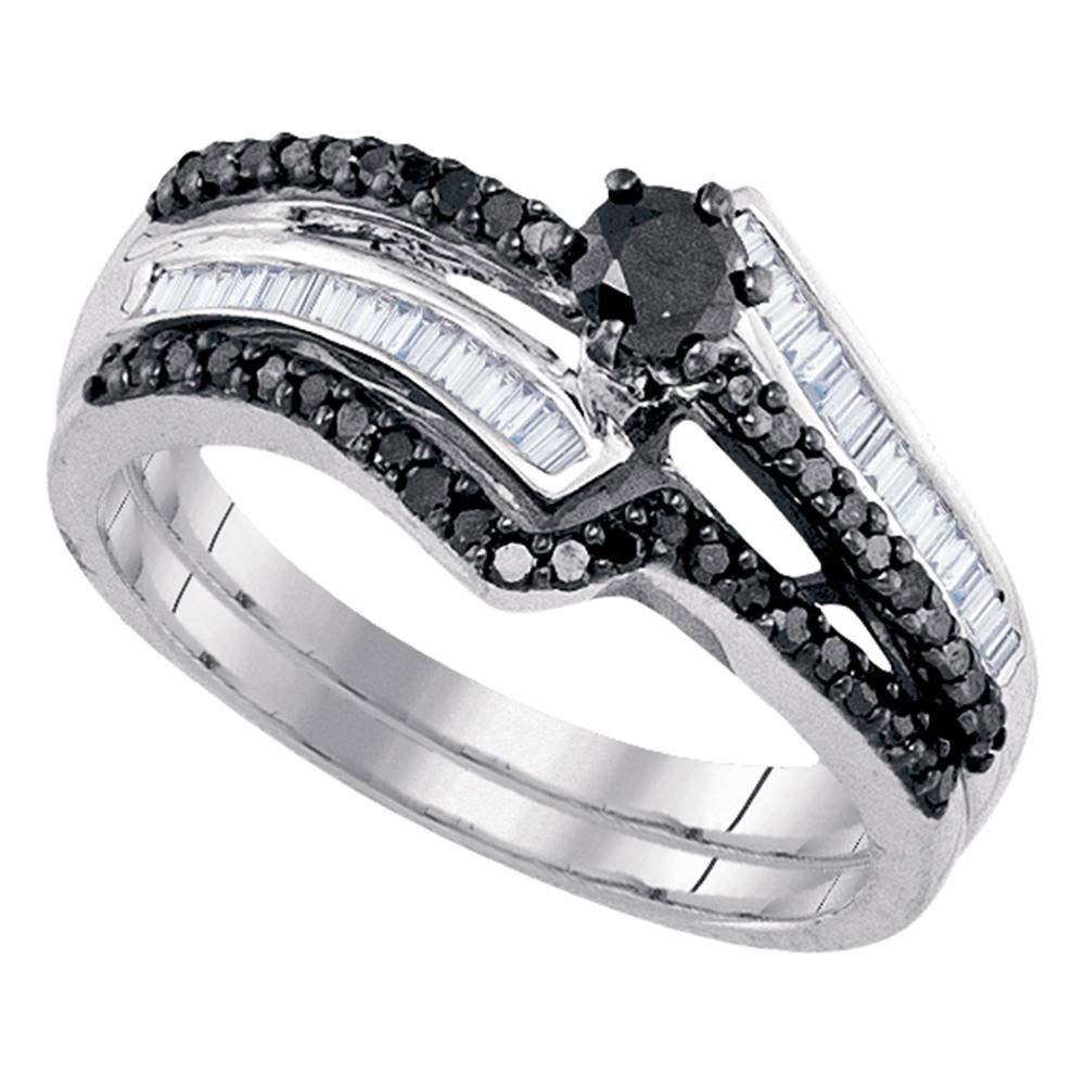 Sterling Silver Women's Round Black Diamond Wedding Ring Set - 3/4 Cttw Enhanced Bridal Rings for Engagement, Anniversary & Special Occasions