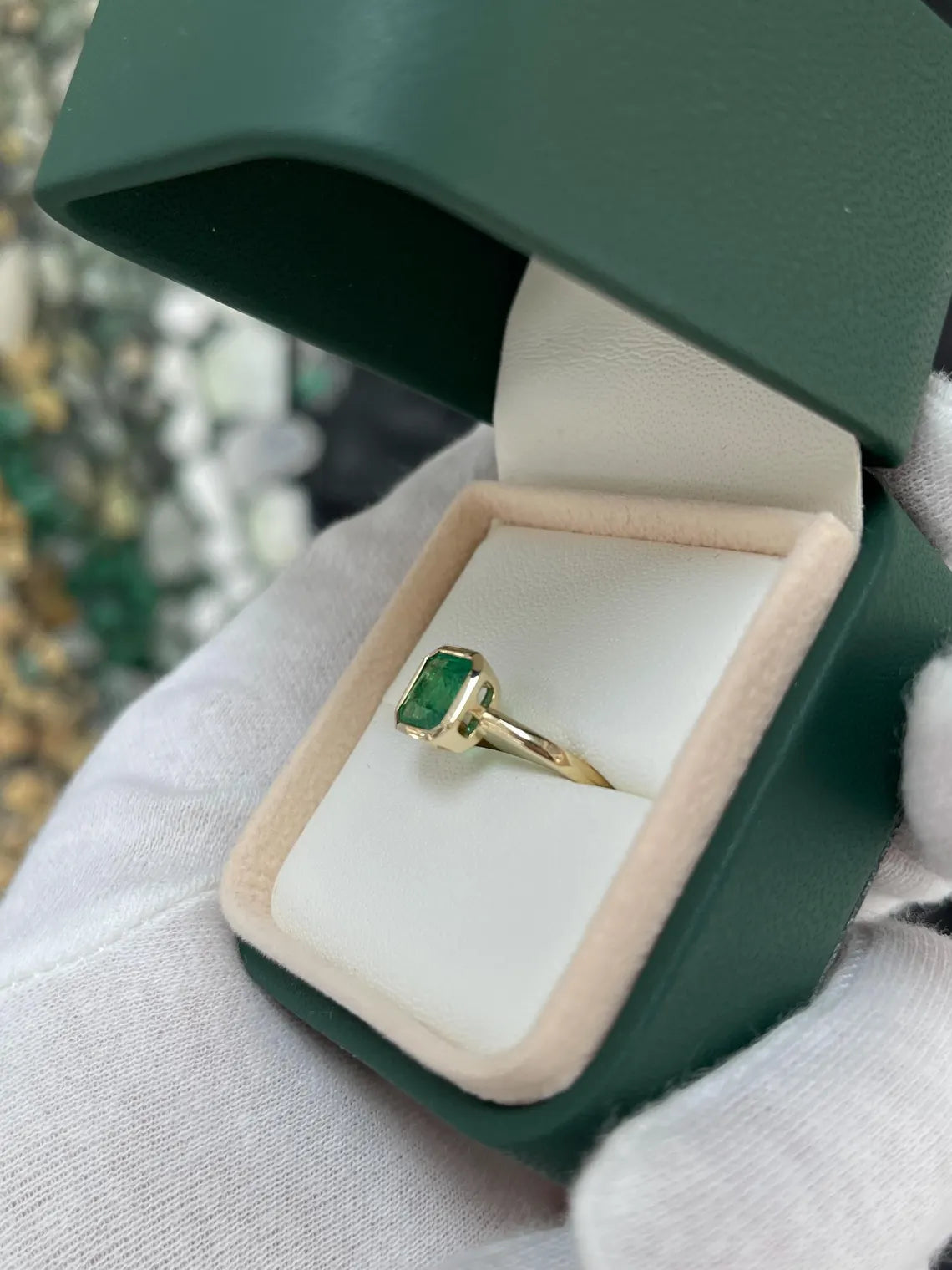 1.15ct Vivid Green Asscher Cut Emerald Solitaire Bezel Set 14K Gold Ring for Engagement, Wedding & Anniversary Gifts - Elegant Jewelry for Women