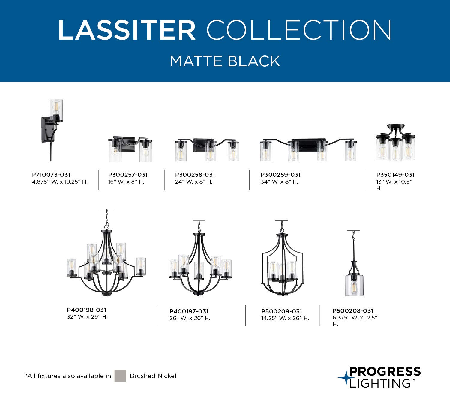 Lassiter Collection 1-Light Clear Glass Modern Pendant Light Fixture - Matte Black Finish for Kitchen Island, Dining Room, and Living Room Lighting