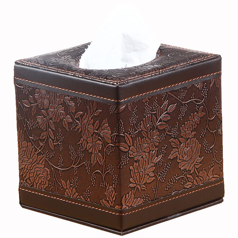 Modern Leather Tissue Box Holder - Coffee & Antique Finish for Bathroom, Bedroom, Hotel, Living Room, Dorm, Office Desk | Stylish Home Decor & Gift Idea