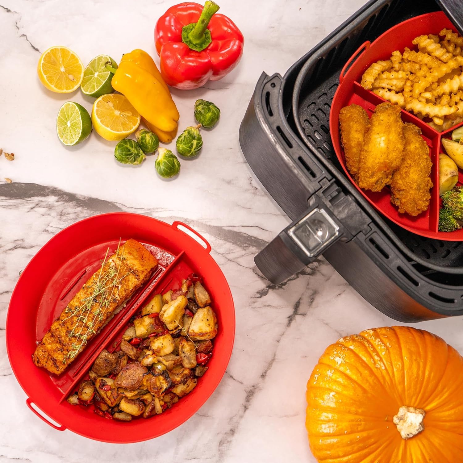 AIDEN - 3 Pack Reusable Silicone Air Fryer Liners with Food Dividers (8 Inch) | BPA-Free, Heat Resistant & Non-Stick | Oven, Microwave & Dishwasher Safe | Perfect for Air Frying, Baking & Meal Prep
