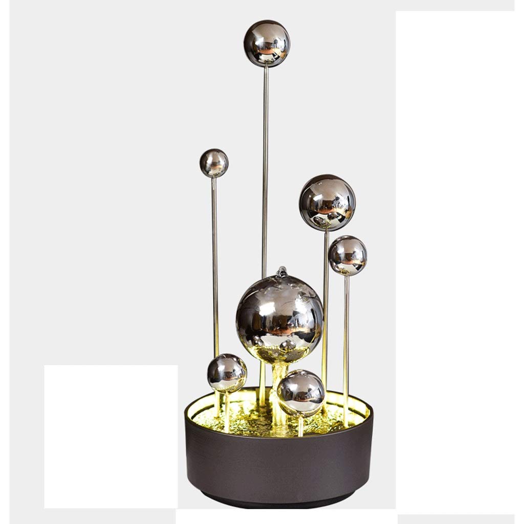 Modern Luxury LED Tabletop Fountain with Light - Elegant Silver Desktop Water Feature for Office, Home & Living Room Decor | Relaxing Indoor Waterfall for Stress Relief & Feng Shui