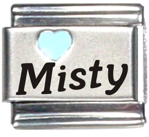Elegant Misty Light Blue Heart Laser Name Italian Charm Link Bracelet - Perfect for Gifts, Parties & Special Occasions