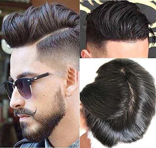 Ekan Monofilament Hair Patch for Men - Natural Black Brown Wig (9x7 inches) with Free Tape & Clips - 30g - Perfect for Hair Loss Solutions & Styling