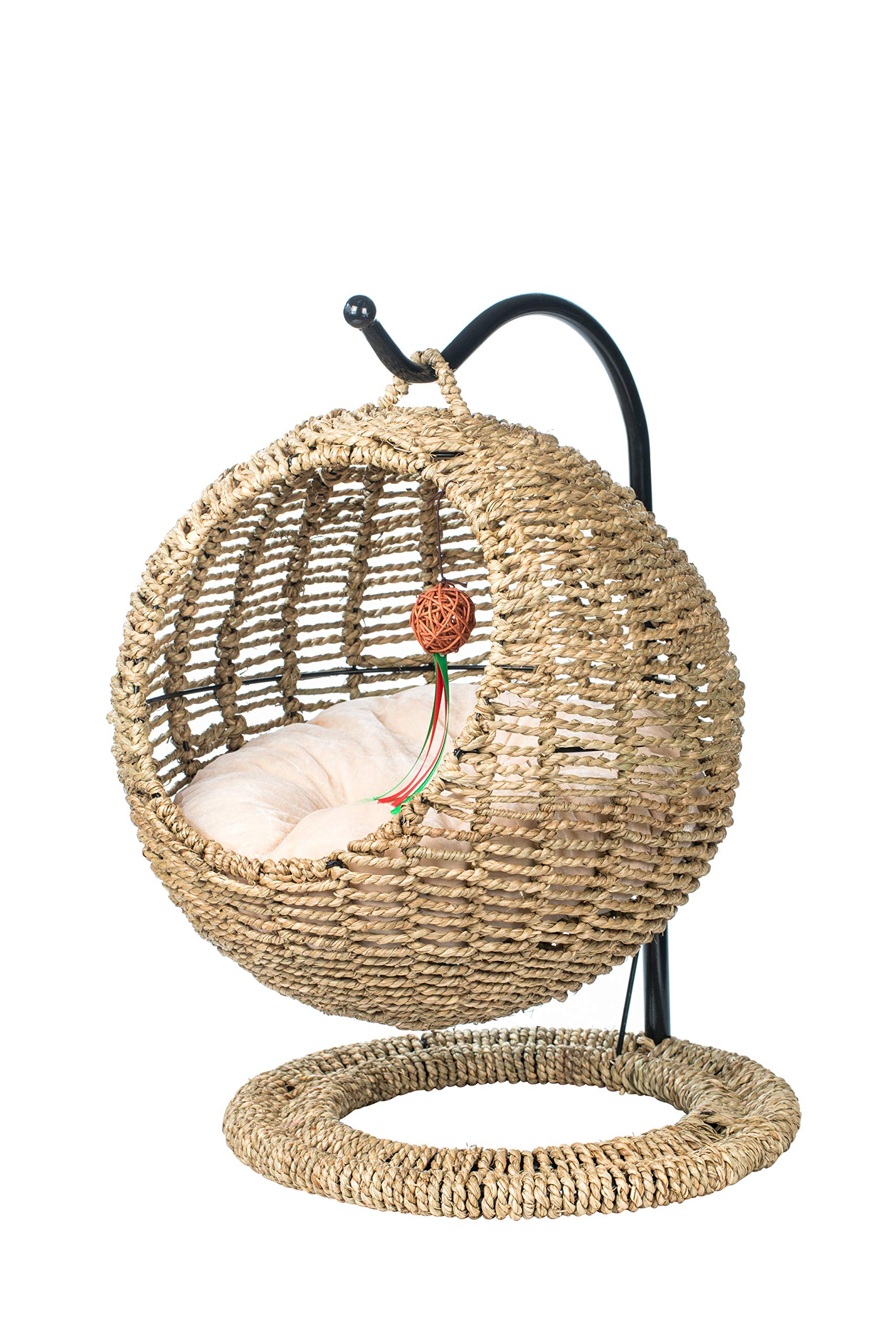 Handmade Wicker Cat Bed - Hanging Pet Basket with Cushion for Small Cats & Dogs | Cozy Indoor/Outdoor Pet House for Lounging & Napping