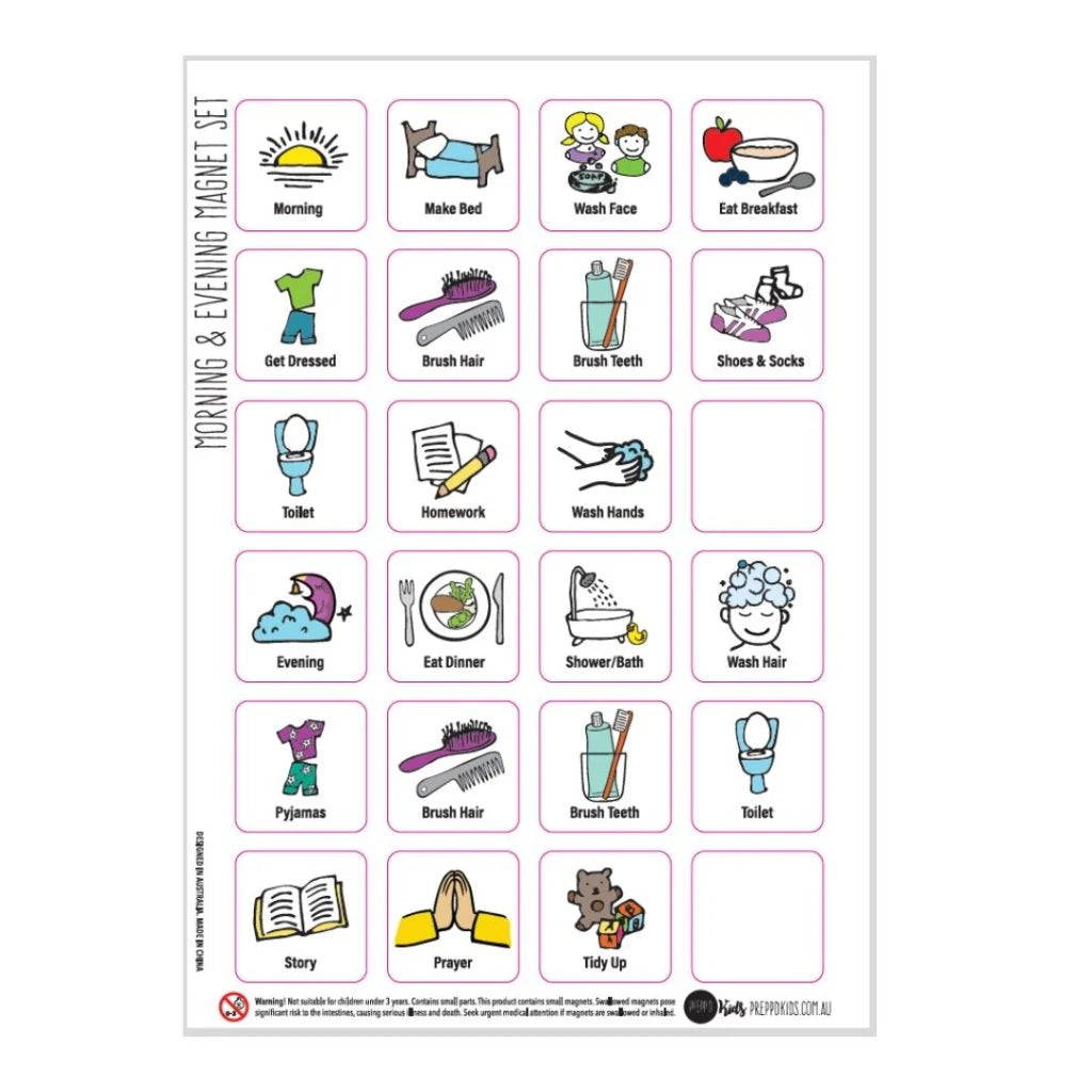 Preppd Kids Morning & Evening Magnetic Routine Chart (A4) - Daily Schedule Planner for Children's Routine Tasks - Perfect for Home, Classroom & Montessori Learning