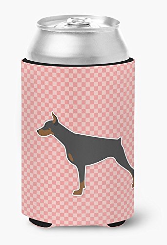CoolCookware Doberman Pinscher Checkerboard Pink Can Hugger - Insulated Beverage Sleeve for Coffee, Beer & Soda Cans - Perfect for Dog Lovers & Pet Themed Parties