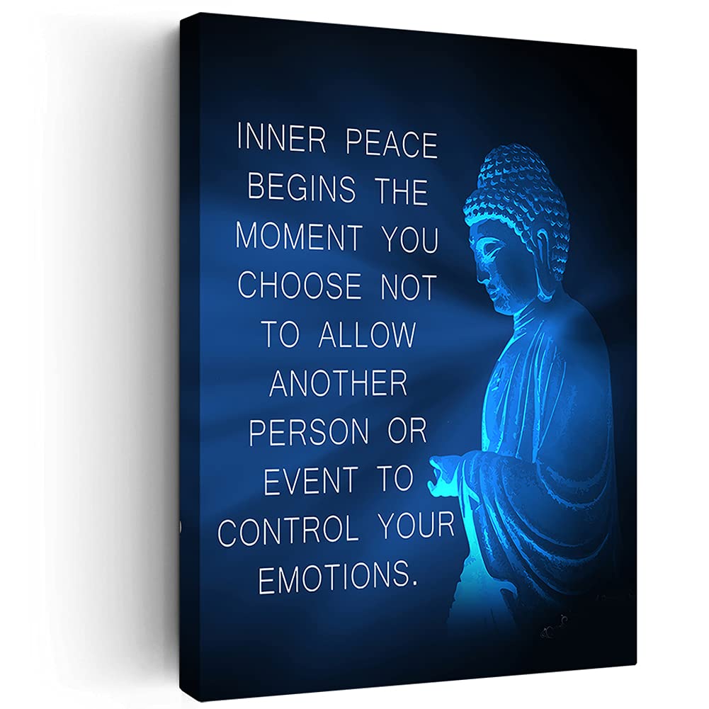Blue Buddha Wall Art - Inspirational Zen Paintings for Living Room & Yoga Studio | Motivational Quotes & Modern Home Decor | 12x16 Inch Canvas Print | Perfect for Meditation Spaces & Spiritual Interiors