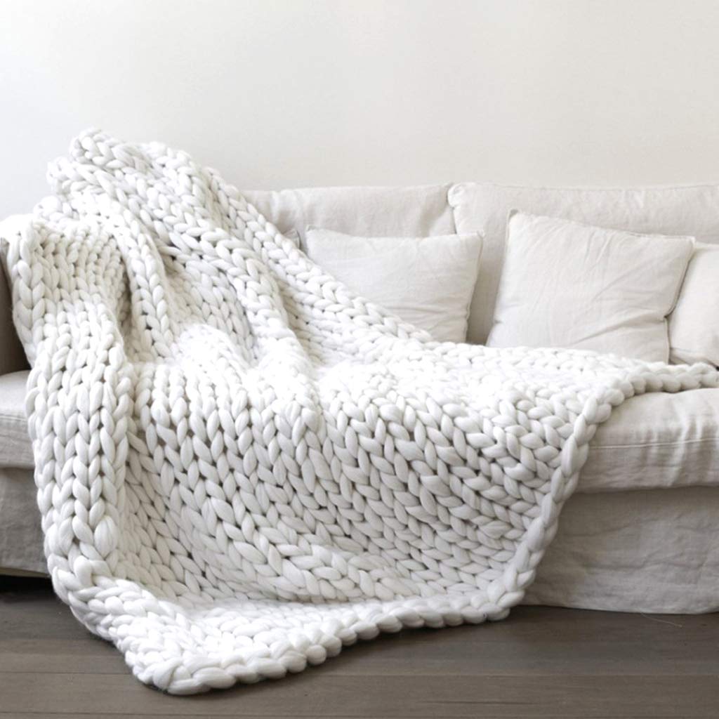 QIMO Handmade Chunky Knit Blanket - Soft Boho Decor Throw for Bed, Couch & Sofa - Perfect for Cozy Nights, Living Room Decor & Gift Giving