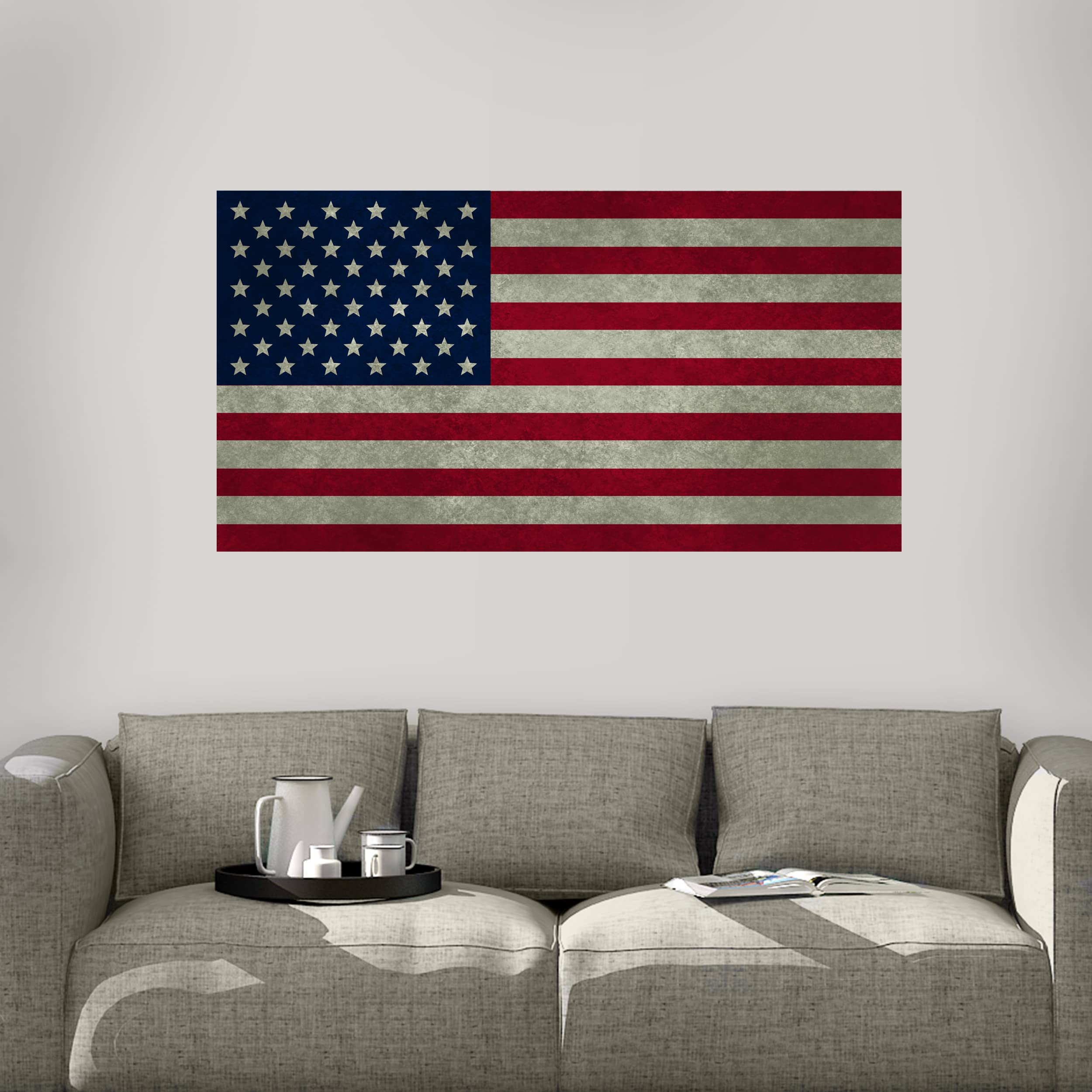 Vintage Weathered Grunge Style USA Flag Wall Sticker Decal - Medium Size Patriotic Home Decor for Living Room, Bedroom, Office & Man Cave