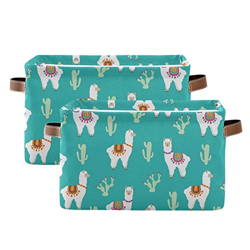 SEULIFE Large Foldable Storage Basket Organizer - 2 Pack Collapsible Cactus & Llama Alpaca Design, Kids Toy Storage Box with Handles for Nursery, Bathroom, Closet Organization | Perfect for Home Decor & Playroom Storage
