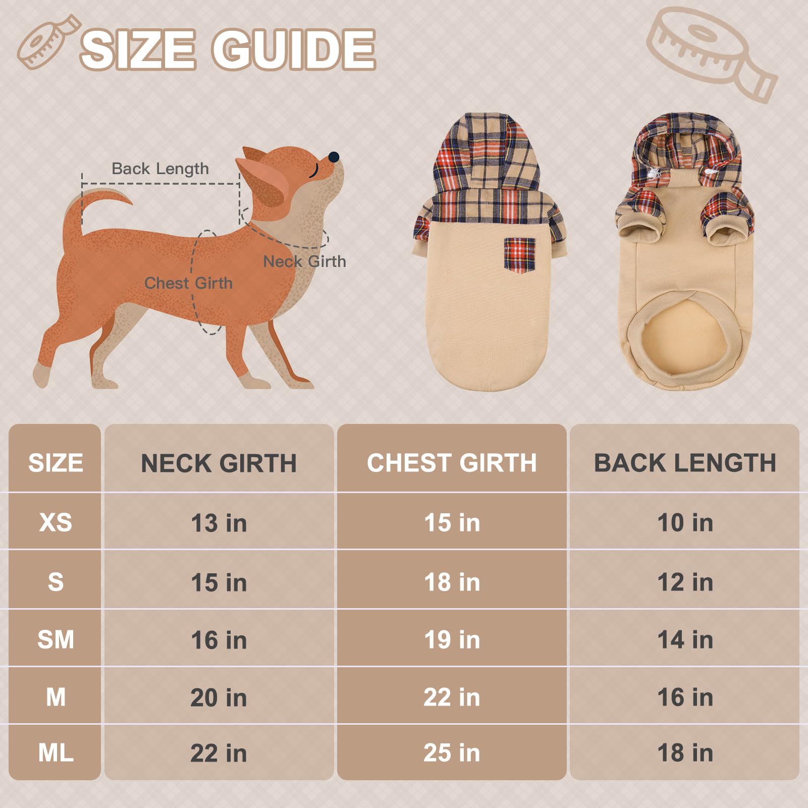 **Plaid Dog Hoodie for Small, Medium & Large Dogs - Warm Fleece Sweatshirt with Hat & Leash Hole - Cozy Pullover Dog Clothes for Puppies, Bulldogs (XS, S, M, L) - Perfect for Winter Walks & Outdoor Adventures**