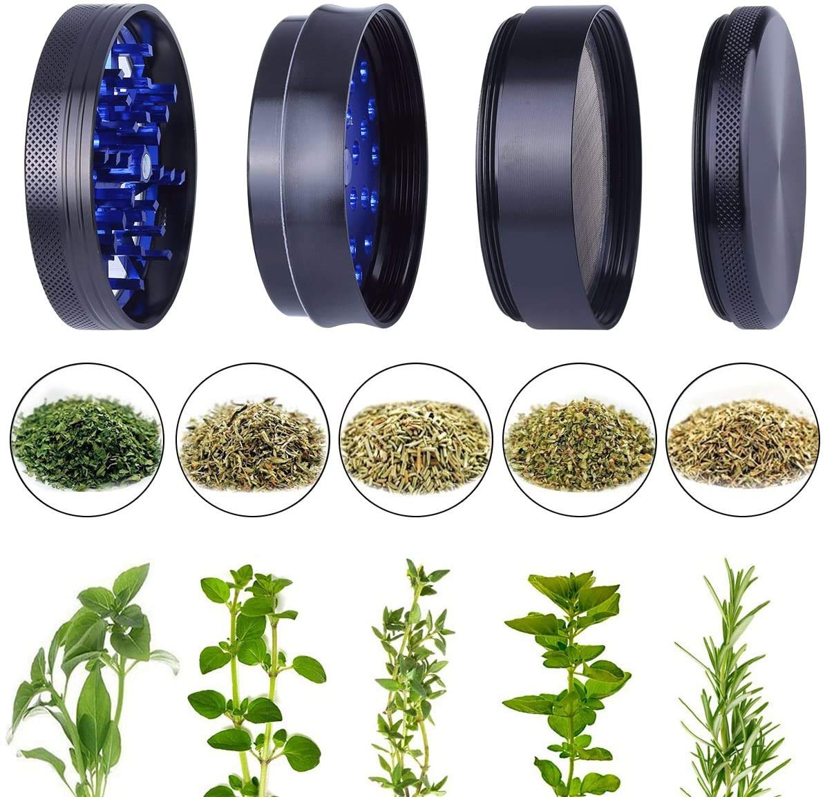 Premium 63mm 4-Layer Blue Herb Grinder with Clear Cover, Magnetic Lid, Pollen Scraper & Sifter - Portable Weed Grinder for Herbs, Spices & Tobacco - Perfect for Home Use, Travel & Outdoor Activities