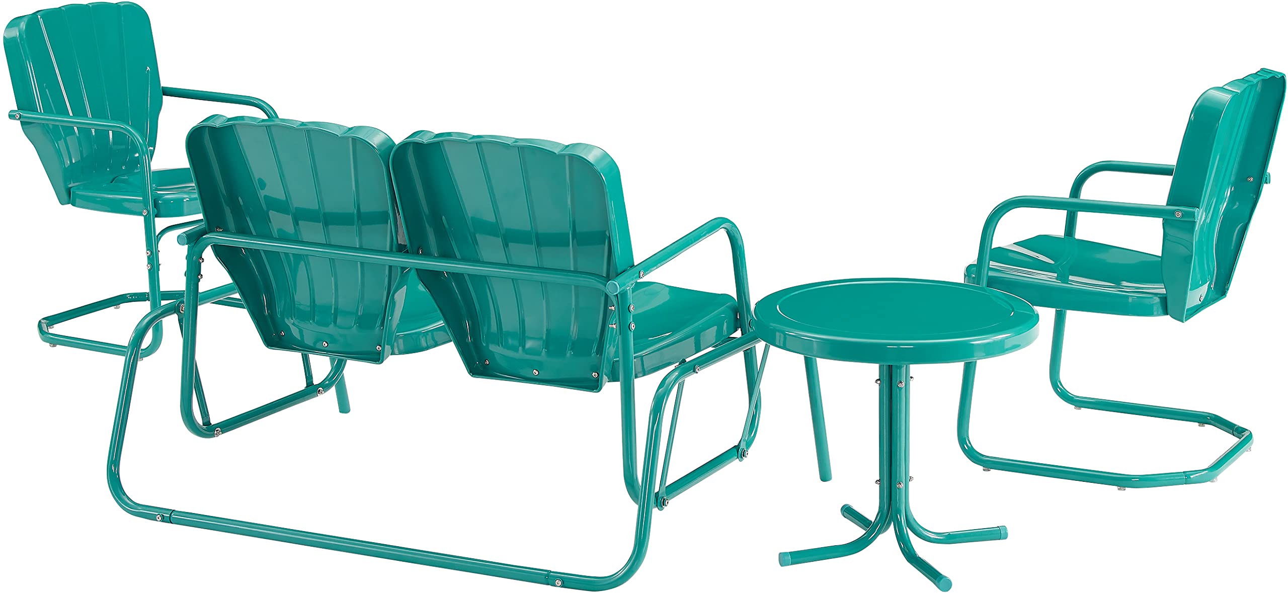 **Crosley Furniture Ridgeland 4-Piece Retro Metal Outdoor Loveseat Glider Patio Set - Turquoise Gloss Finish for Porch, Deck & Garden Relaxation**