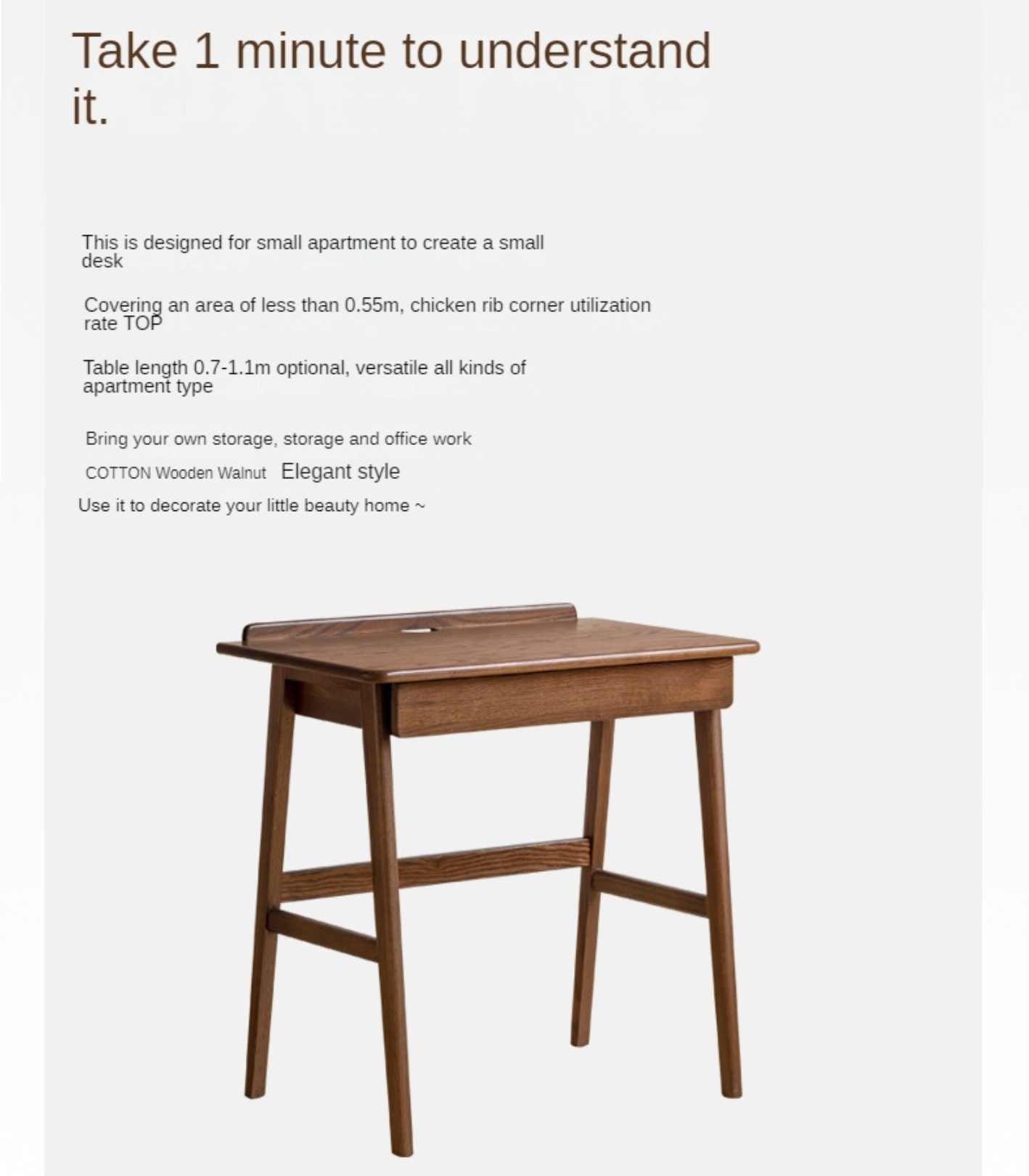Solid Oak Wood Small Office Desk - Compact & Durable Home Office Furniture for Small Spaces, Remote Work & Study