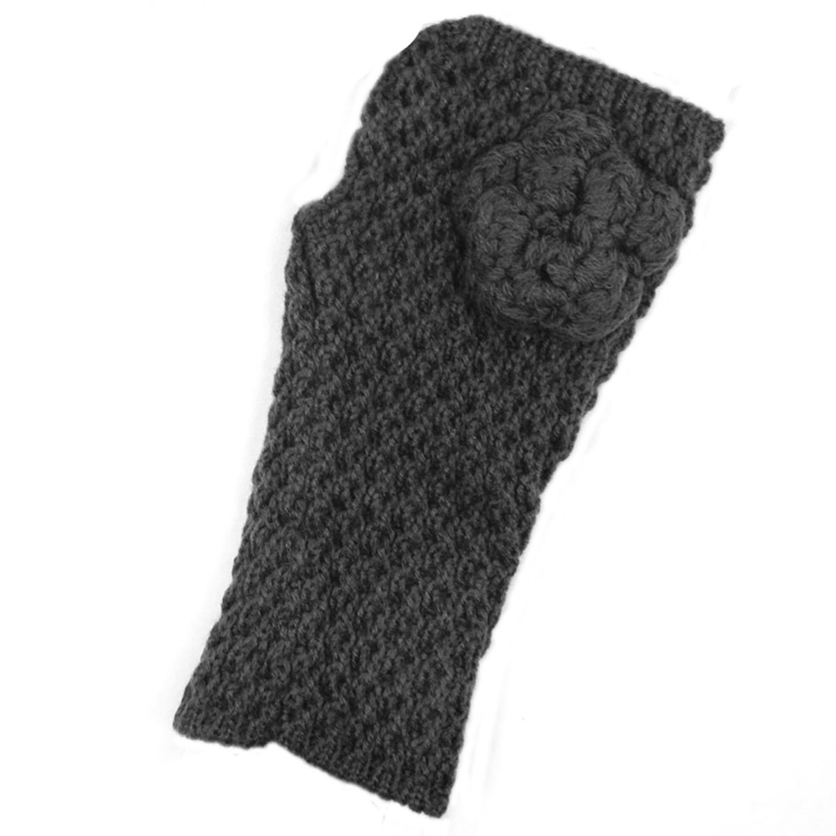 Wrapables Soft Knit Fingerless Gloves with Floral Design - Dark Grey Winter Gloves for Women, Perfect for Typing, Driving & Outdoor Activities