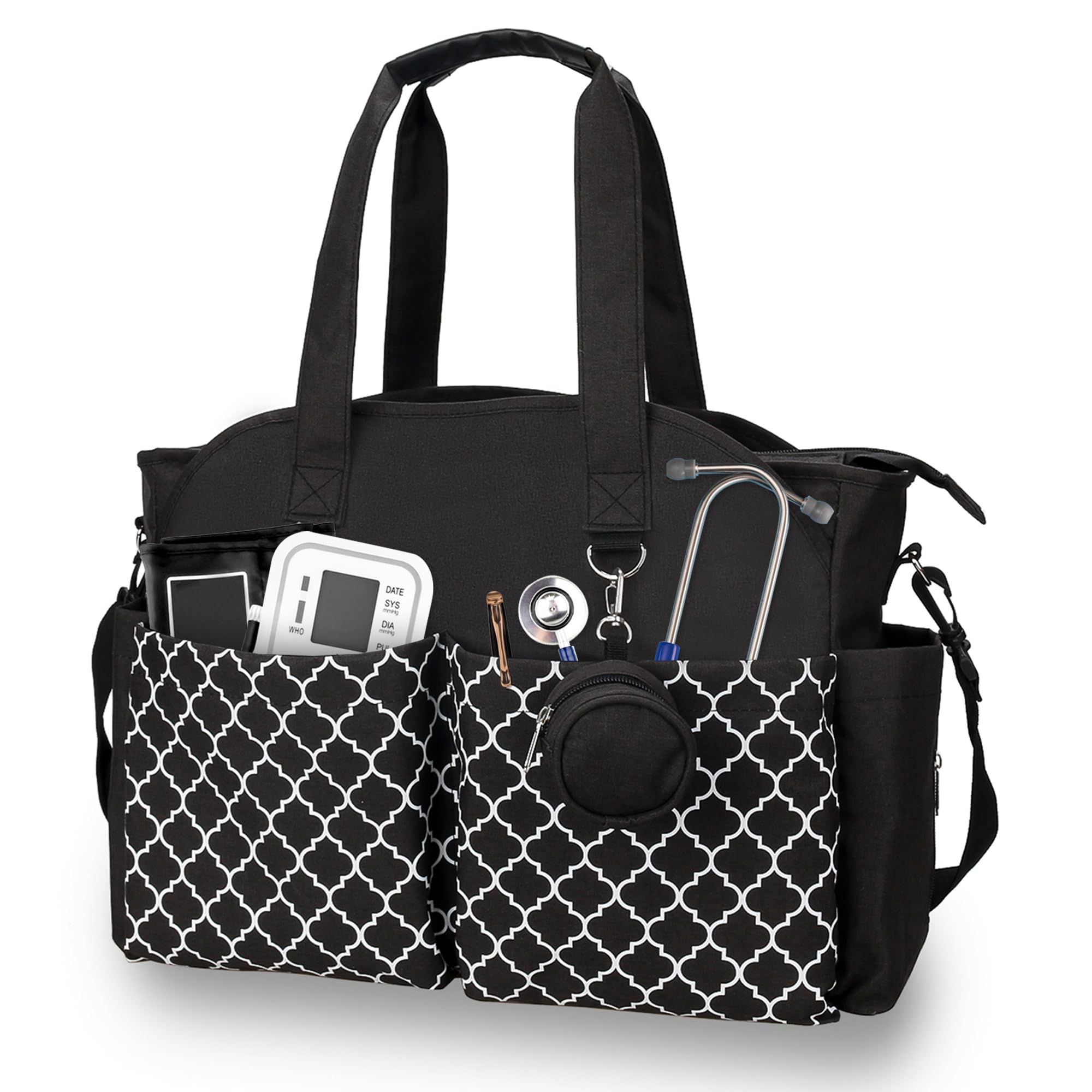 Korolev Professional Nurse Tote Bag for Women - Spacious Work Bag with Multiple Pockets - Perfect for Nurses, Healthcare Workers & Students - Durable Black Medical Bag for Hospital Shifts, Clinical Rotations & Daily Commute