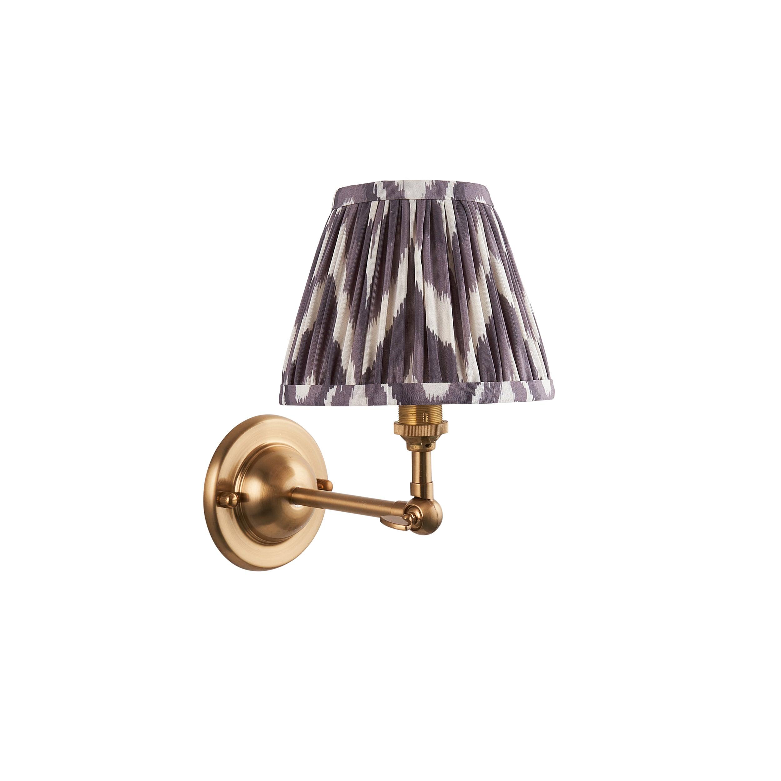 Vintage Dome Wing Brass Wall Light with 16cm Pearl Grey Zigzag Shade - Perfect for Bedroom, Living Room, and Hallway Lighting