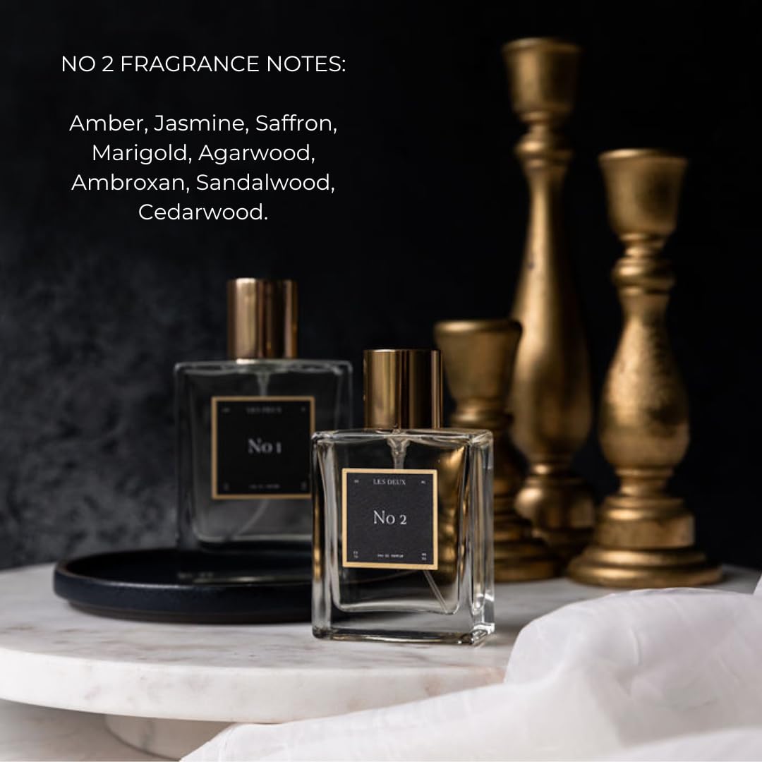 Les Deux No 2 Unisex Perfume - 50ml Luxury Vegan Fragrance with Amber, Saffron, Sandalwood & Cedar Notes | Award-Winning Long Lasting Scent for Men & Women | Perfect for Date Nights, Office Wear & Special Occasions