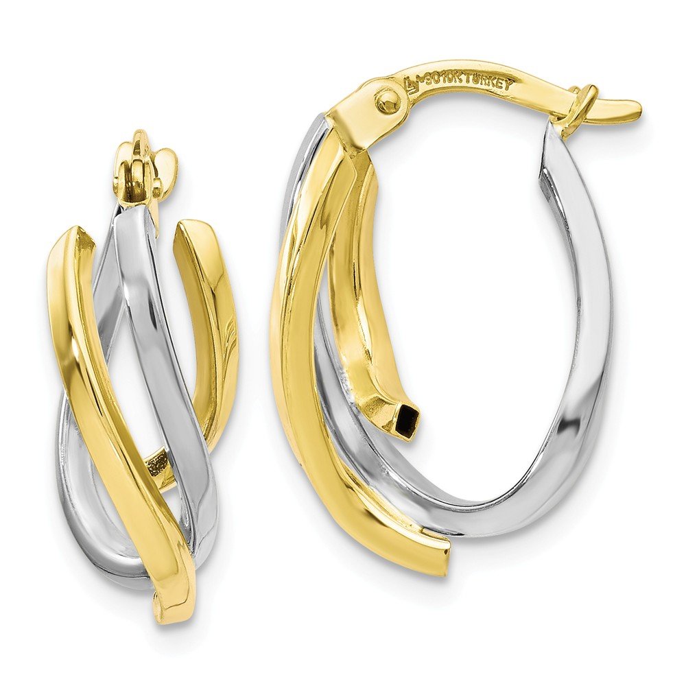 10K Two-Tone Gold Polished Twisted Hoop Earrings for Women - Elegant Statement Jewelry for Parties, Weddings & Everyday Wear