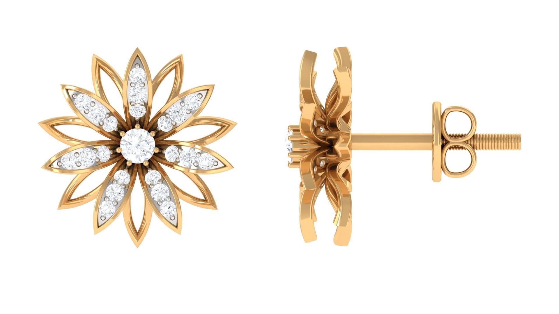 0.25 CT Moissanite Stud Earrings for Women - 14K Solid Gold Floral Design Rosec Jewels | Elegant Gift for Anniversary, Wedding, Birthday & Everyday Wear