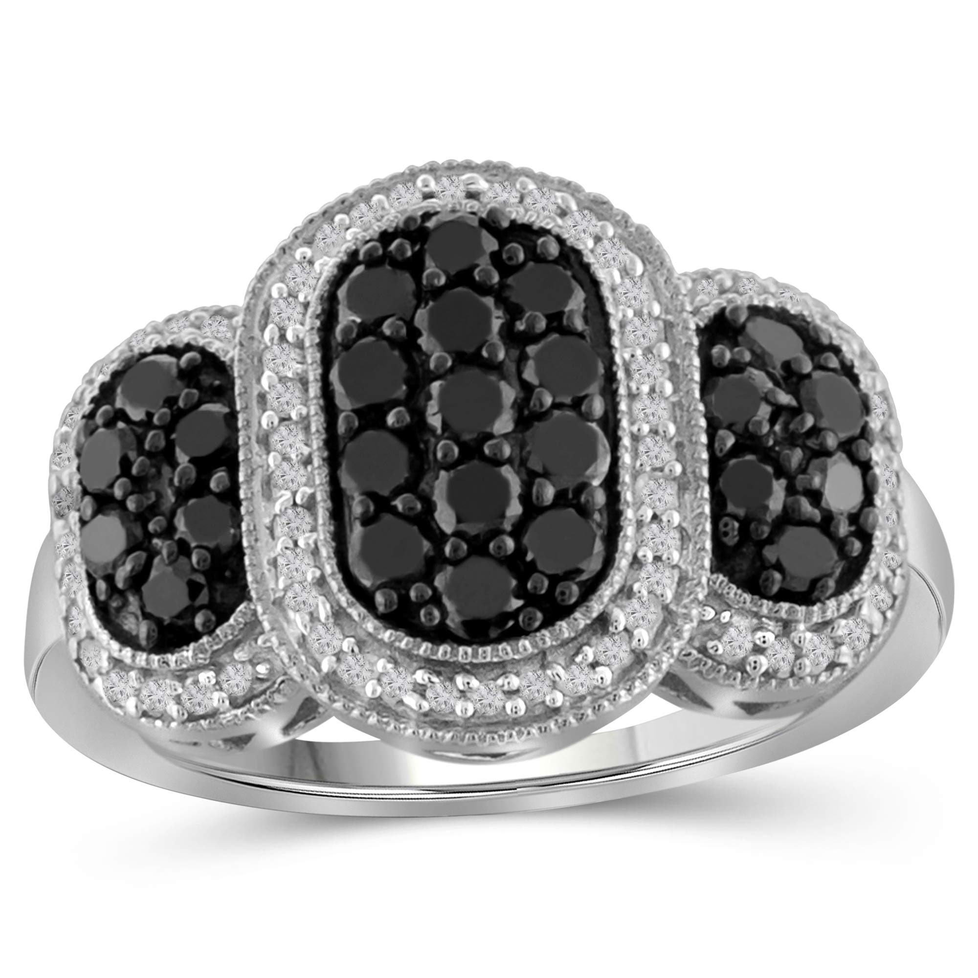 Sterling Silver 1 Carat Black & White Diamond Ring for Women | Elegant Everyday Jewelry | Perfect for Weddings, Anniversaries & Special Occasions