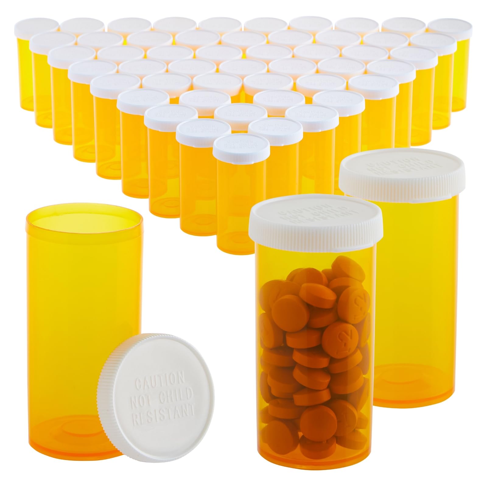 50-Pack Empty Pill Bottles with Child-Resistant Caps - 13 Dram Plastic Medicine Containers for Prescription Drugs, Vitamins & Supplements - Orange Reusable Vials - Perfect for Pharmacy, Travel & Home Organization