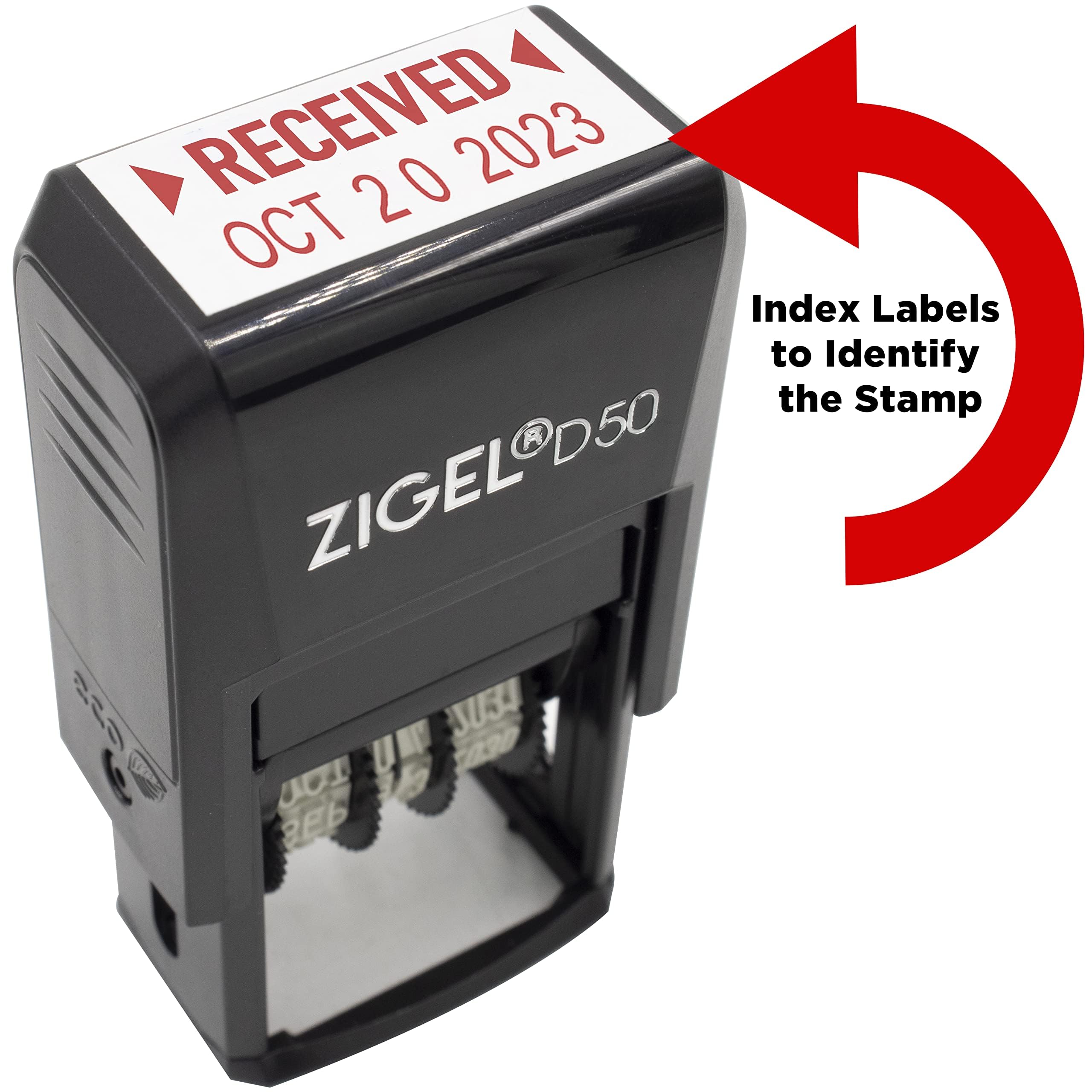 ZIGEL D50 Approved Self-Inking Date Stamp - Red Ink - Perfect for Office Documents, Legal Papers, and Daily Planners