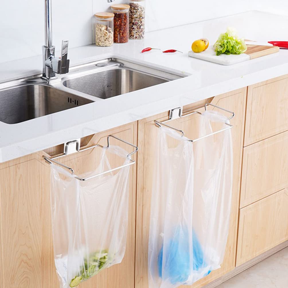 Zerodeko 2-Pack Stainless Steel Hanging Trash Bag Holder - Space-Saving Cabinet Hook for Kitchen, Bathroom & Pantry Organization - Perfect for Grocery Bags, Towels & Household Storage
