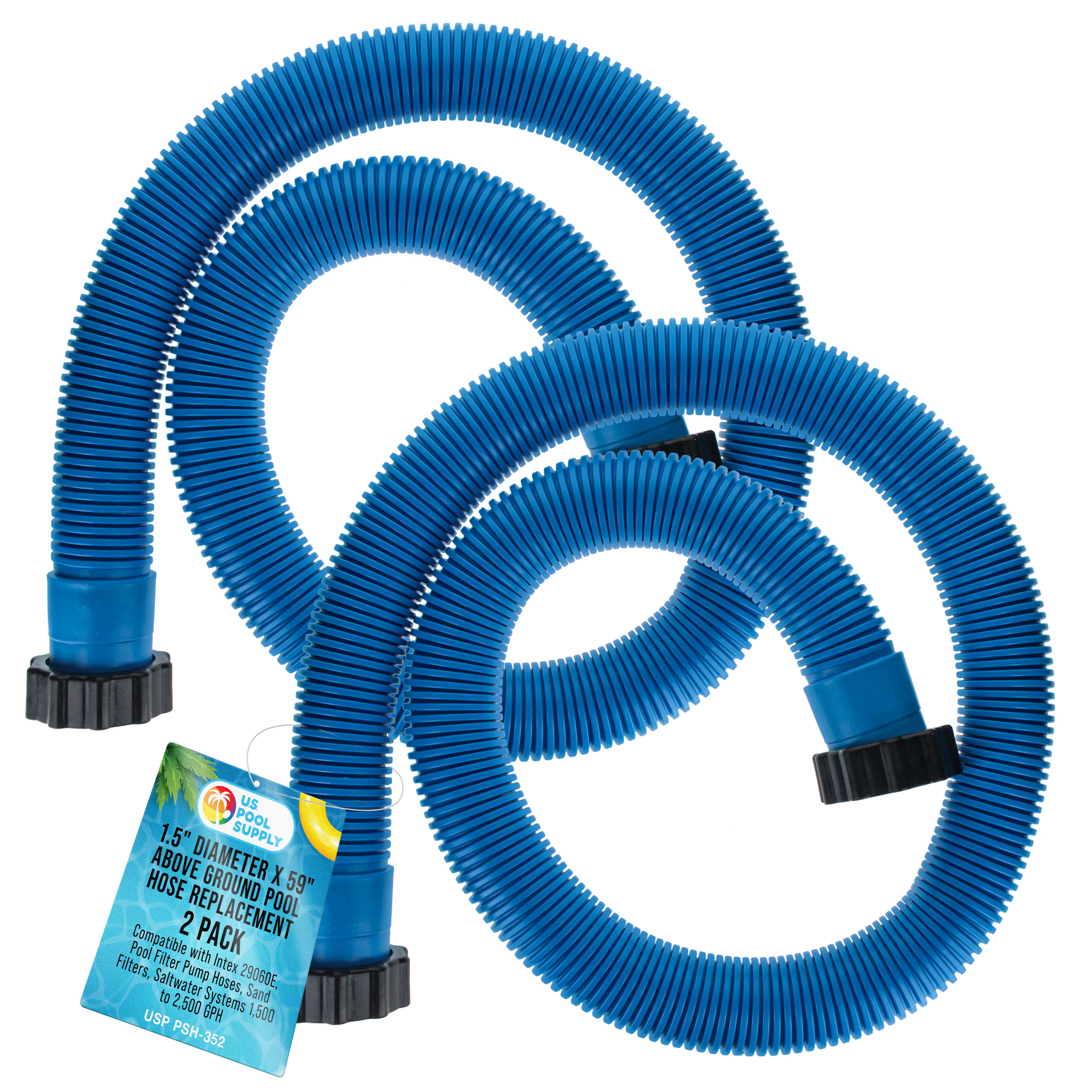 Intex 29060E Compatible Above Ground Pool Hose Replacement - 1.5 Inch Diameter x 59 Inch Long (Pack of 2, Blue) for Pool Filter Pumps, Sand Filters & Saltwater Systems (1,500-2,500 GPH) - Perfect for Summer Backyard Swimming Pool Maintenance