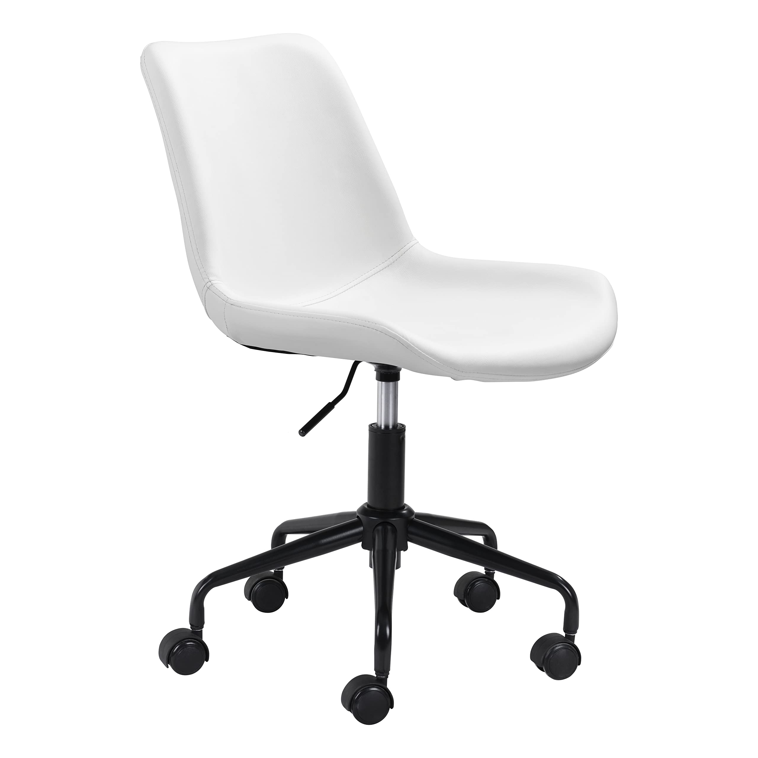 Zuo Byron Modern Office Chair - Ergonomic Desk Chair with Adjustable Height & Lumbar Support - White - Perfect for Home Office, Gaming & Workspace