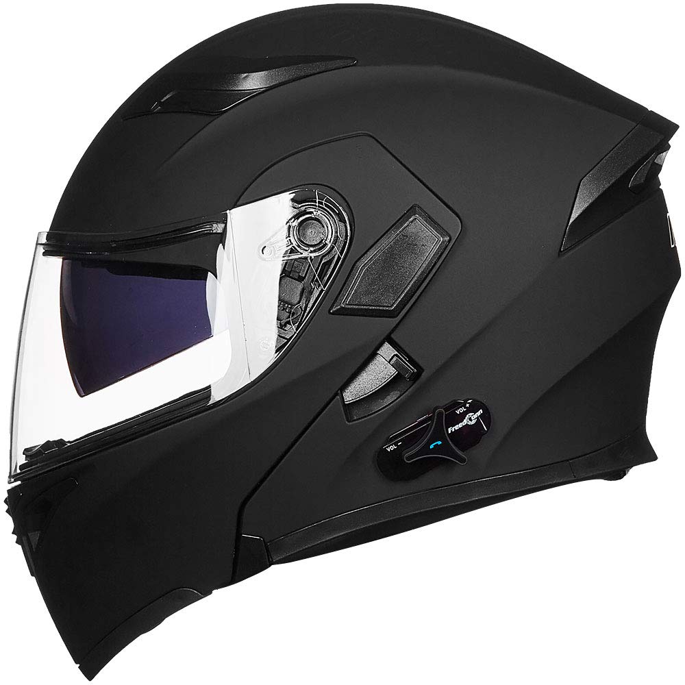 ILM 902BT PRO Bluetooth Motorcycle Helmet - Modular Flip Up Full Face Helmet with Dual Visor, 6 Rider Intercom, MP3 & FM Radio - DOT Approved (Matte Black, Large) - Perfect for Group Riding, Commuting & Long Distance Tours