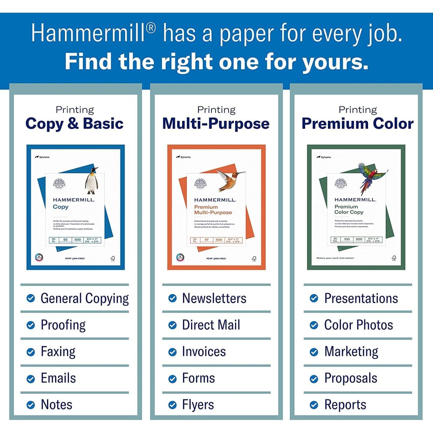 Premium Hammermill 28 lb Color Copy Paper - 8.5 x 11 Inches, 1 Ream (500 Sheets), 100 Bright - Made in USA for Laser & Inkjet Printers - Ideal for Office Documents, Presentations & Color Printing Projects