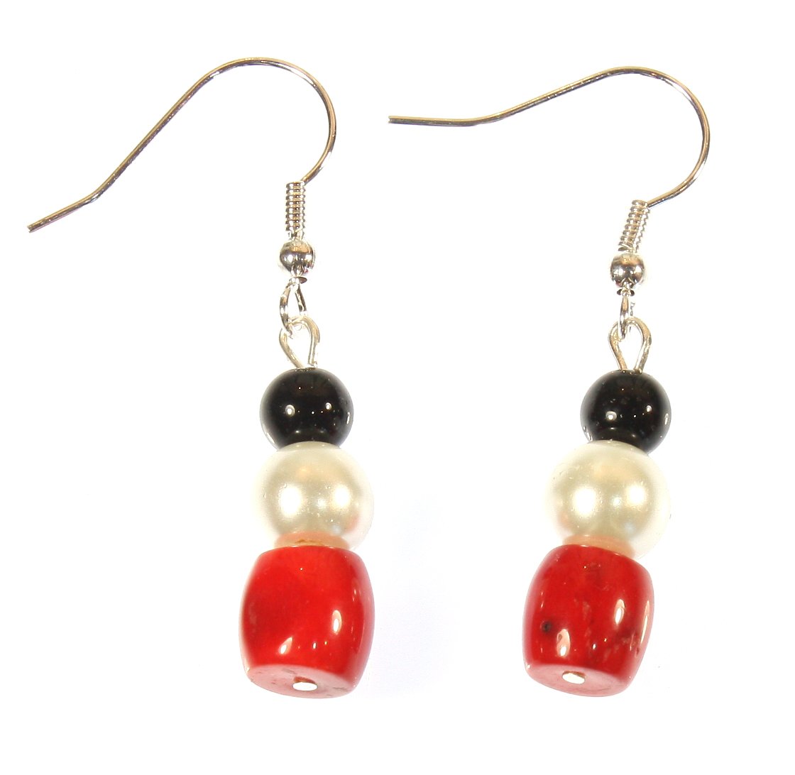 Style-ARThouse Red & Black Bamboo Coral Dangle Earrings - 1.5 Inch Handmade Statement Jewelry for Women | Perfect for Parties, Weddings & Boho Fashion
