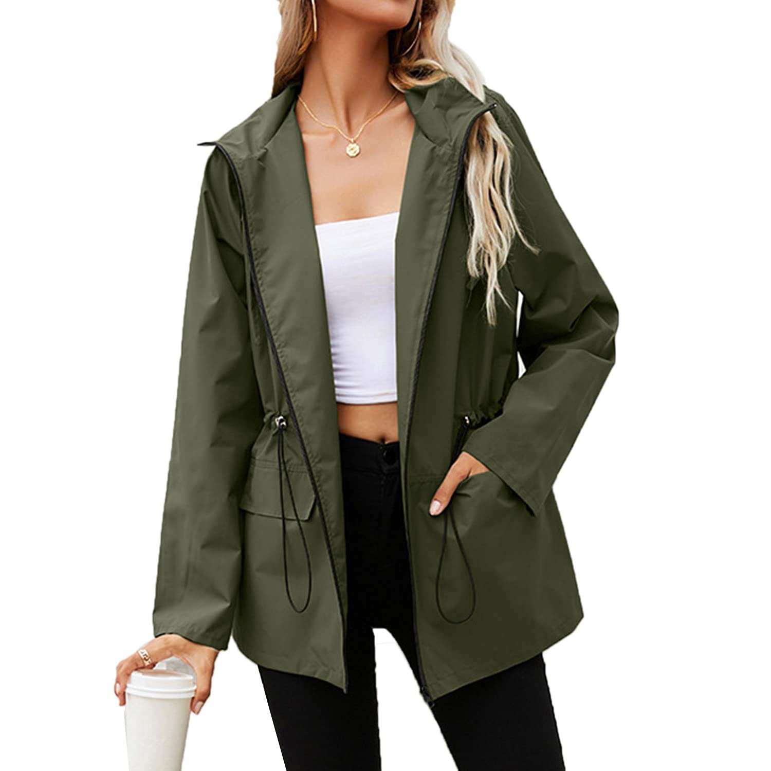 PESION Women's Waterproof Raincoat - Lightweight Hooded Windbreaker Jacket with Pockets for Hiking, Climbing, Fishing & Outdoor Activities | Perfect for Rainy Days & Adventure Travel