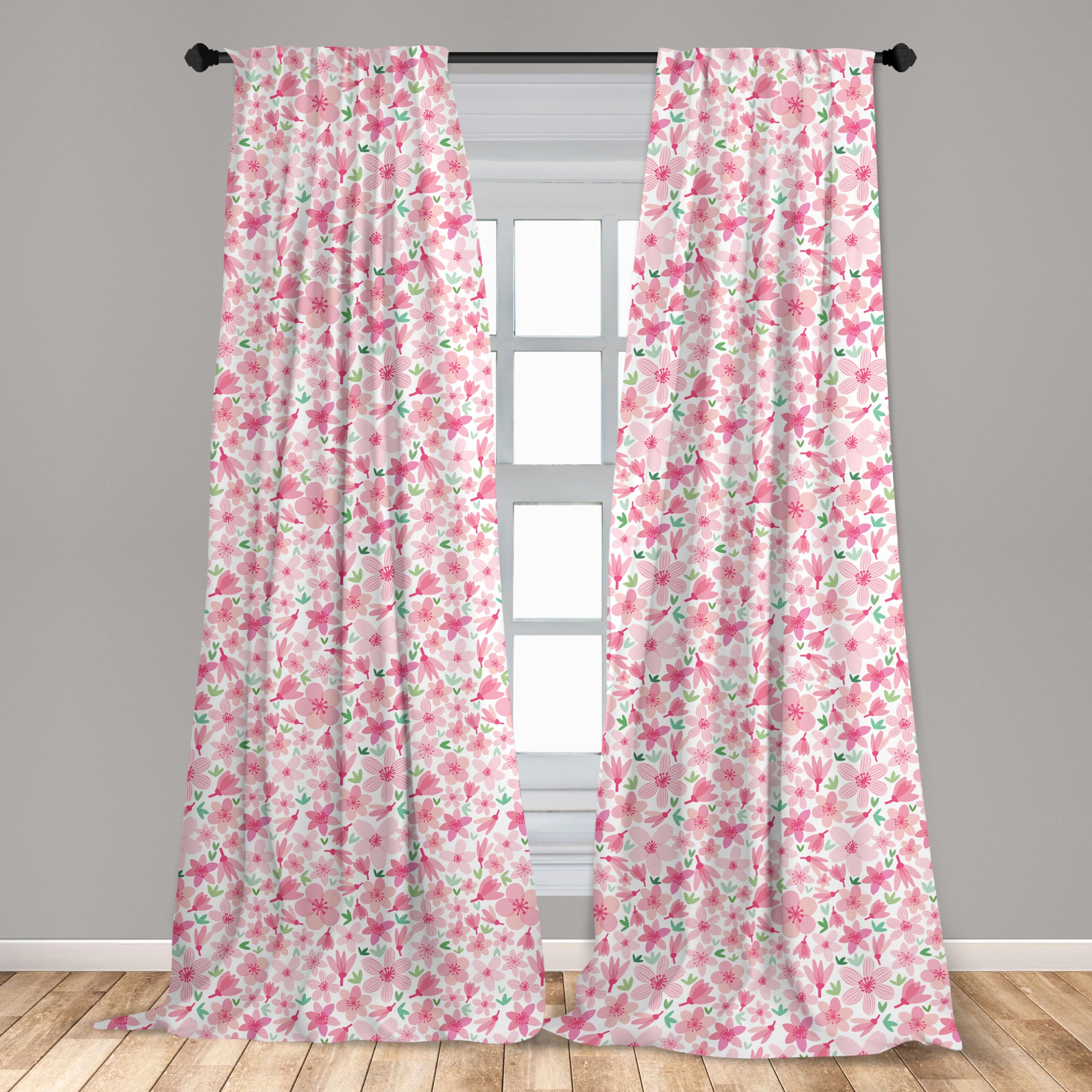Ambesonne Cherry Blossom Window Curtains - 2-Panel Set with Rod Pocket, 28