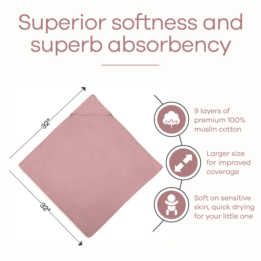 Comfy Cubs Ultra Soft Muslin Cotton Hooded Baby Towel - Newborn Bath & Swim Wrap, Perfect for Infants, Toddlers, and Kids - Ideal for Bath Time, Swimming, Beach, and Spa Days