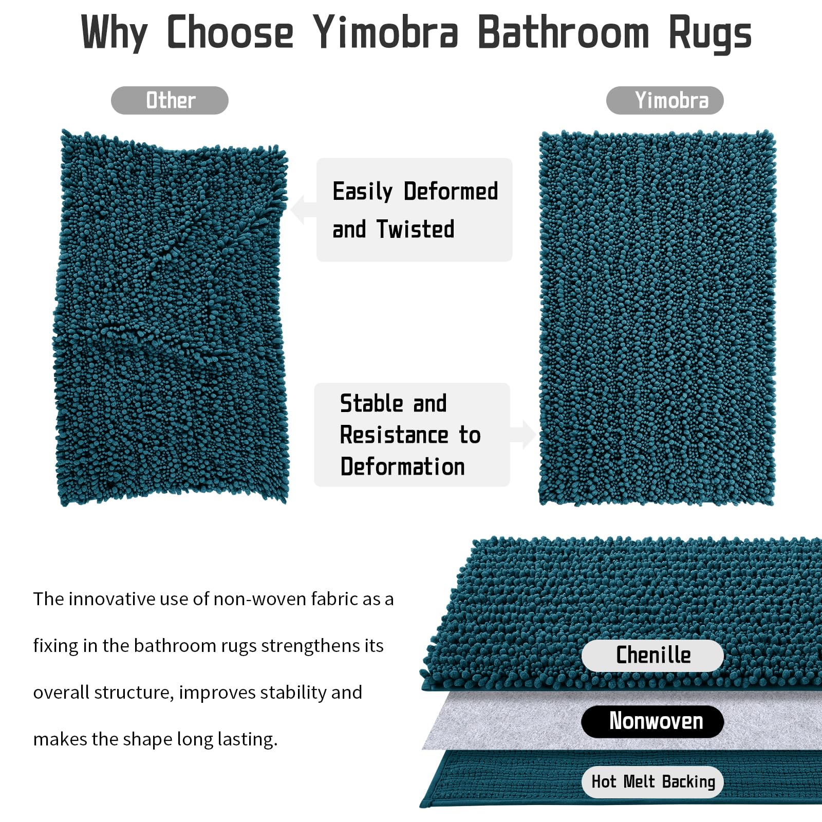 Yimobra Non-Slip Bathroom Rug Mat 44x24 Inches - Super Absorbent Quick Dry Bath Mat for Bathroom & Bedroom Floor, Machine Washable Soft Plush Shaggy Bath Rug - Rustic Turquoise Home Decor for Cozy Bathroom & Spa-Like Experience