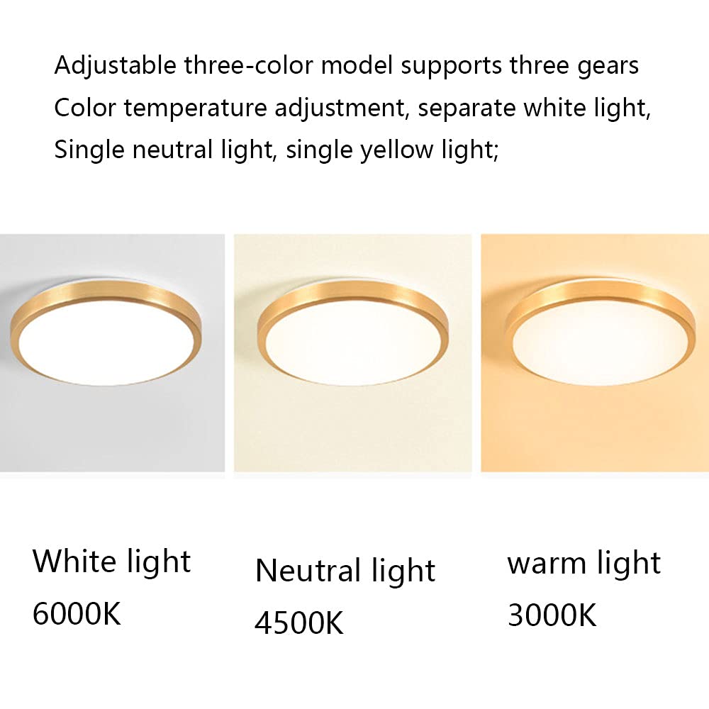 12W Tri-Tone LED Ceiling Light Fixture - 1190lm Golden Aluminum Recessed Lighting for Bedroom & Balcony | Easy Installation, Close-to-Ceiling Design | Modern & Energy-Efficient Home Lighting Solution