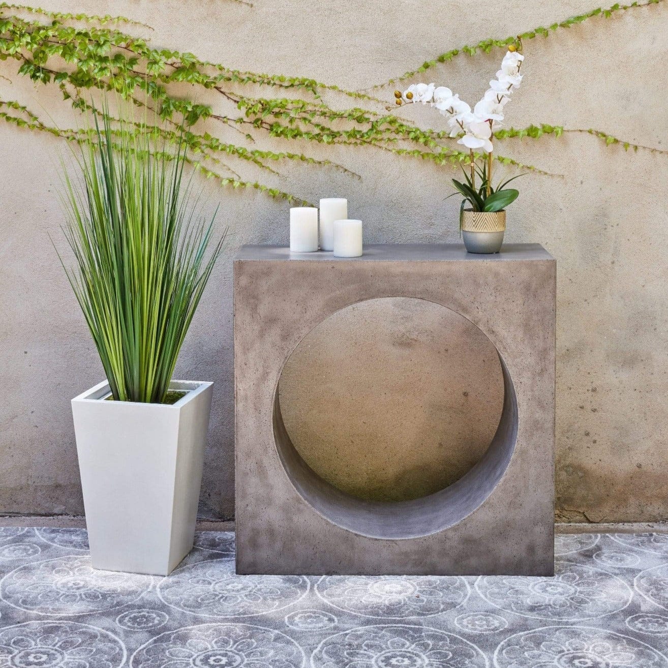 Avva Outdoor Concrete Console Side Table - Modern Patio & Garden Accent Table for Poolside, Deck, or Porch Decor