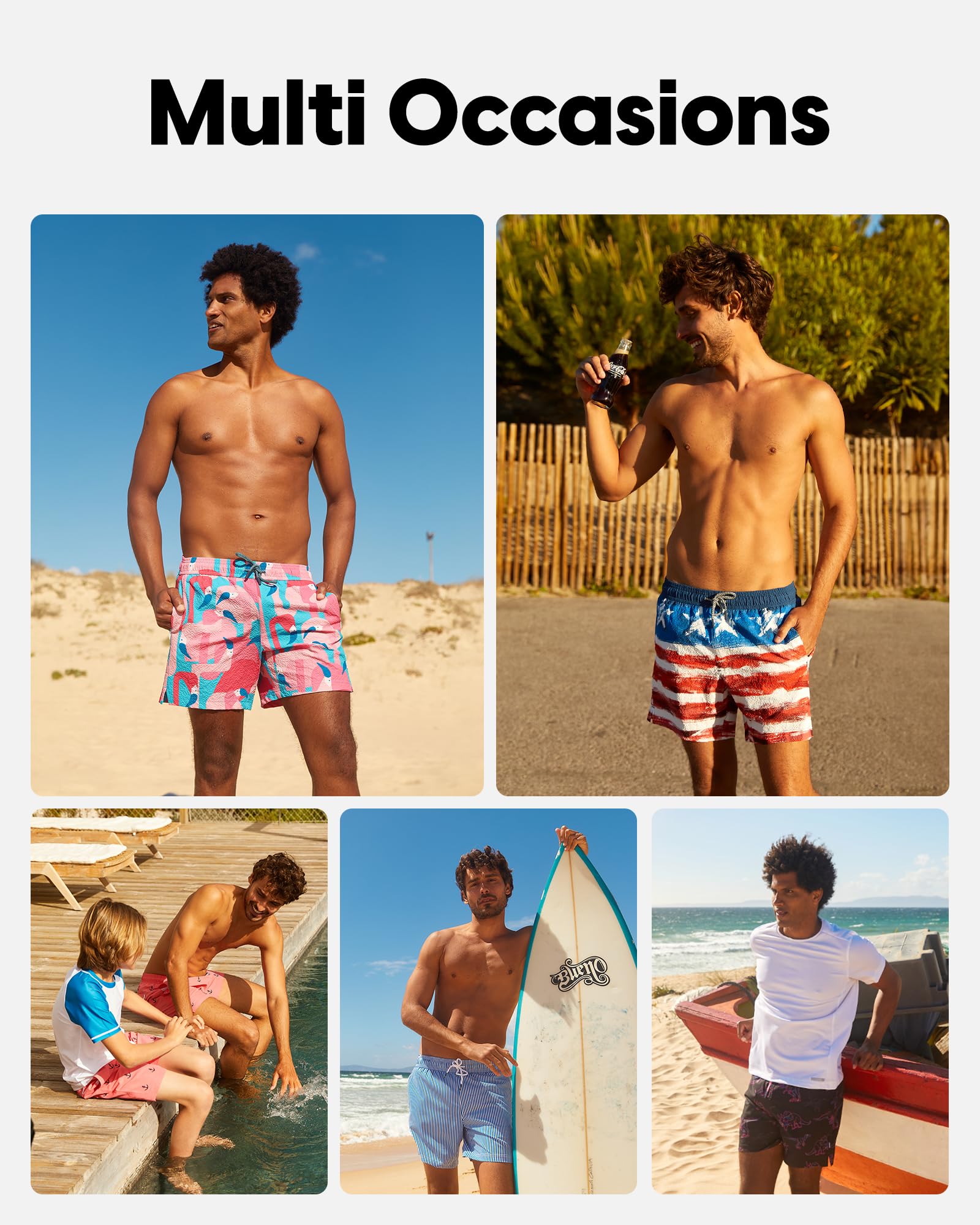 Maamgic Men's 5.5 Inch Quick Dry Swim Trunks - Seersucker 2-in-1 Beach Shorts with Compression Liner | Perfect for Swimming, Surfing & Summer Vacation