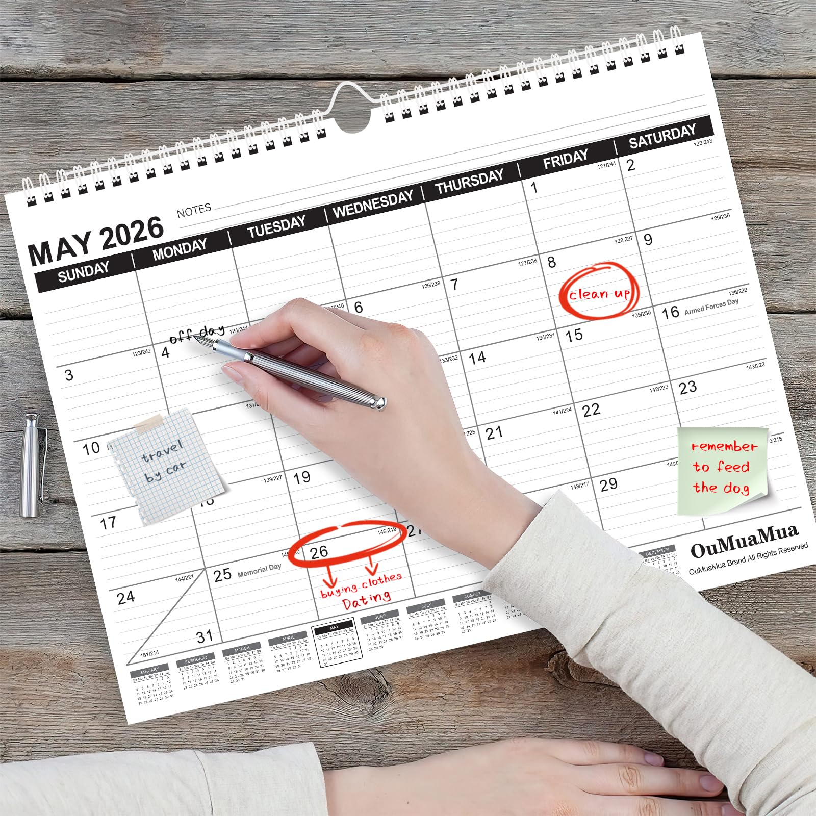 OuMuaMua 2025-2026 Wall Calendar | 19-Month Hanging Planner (June 2025 - December 2026) | 14