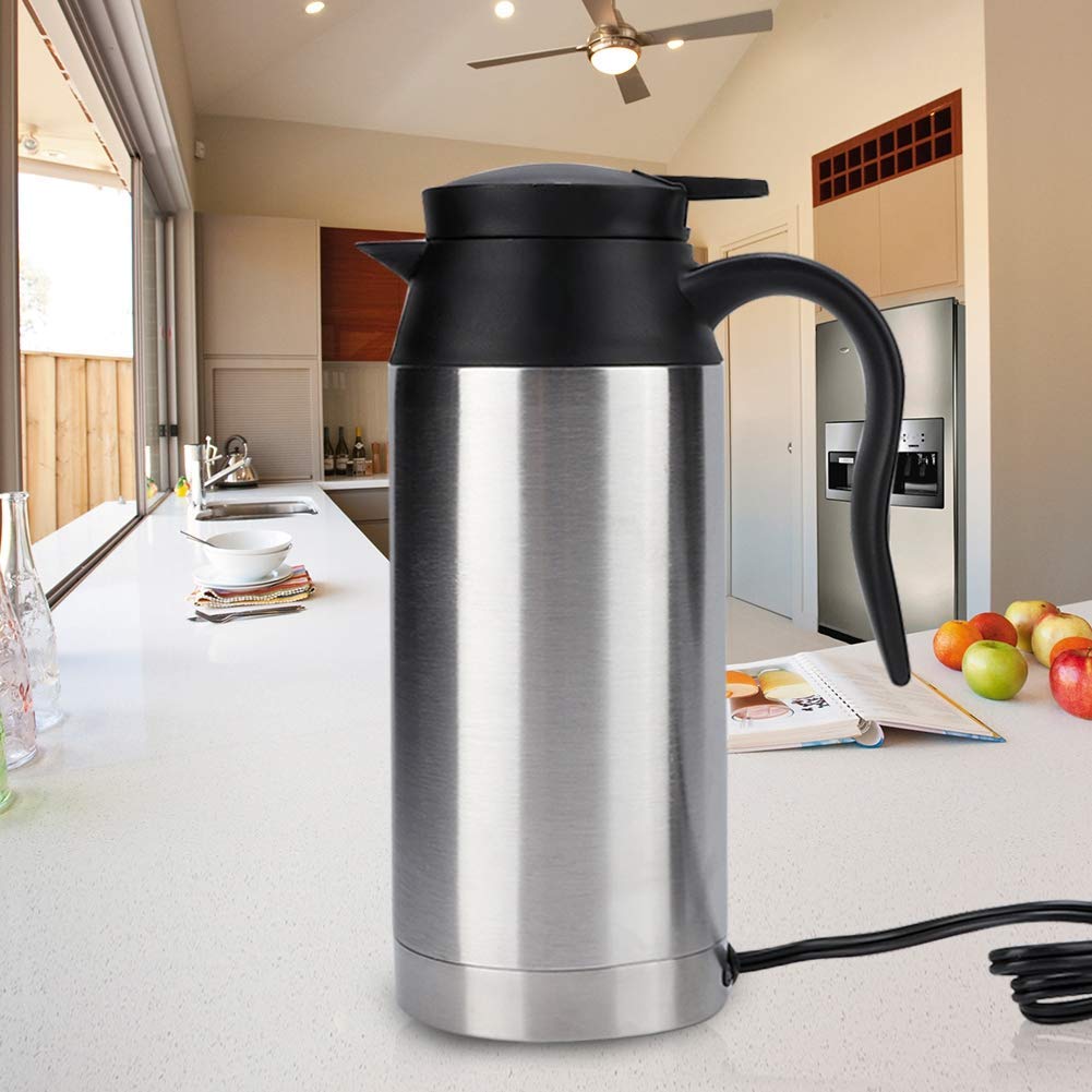 24V Electric Travel Kettle - 750ml Stainless Steel Car Heating Mug for Coffee & Tea | Perfect for Road Trips, Camping & Office Commutes