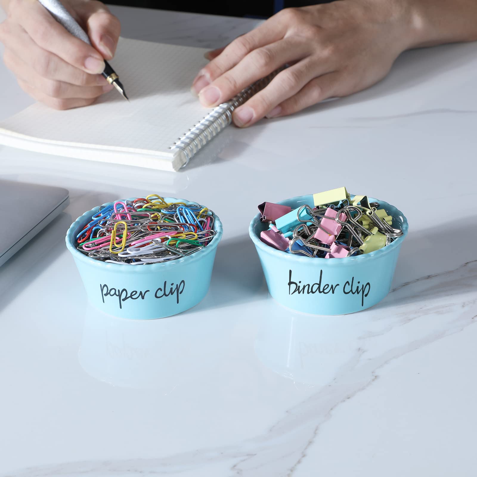 ONTUBE Ceramic Paper Clip Holder and Binder Clip Organizer Set - Turquoise Office Desk Accessory for Paper Clips, Binder Clips, and Small Office Supplies | Perfect for Home Office, School Desk, and Workspace Organization