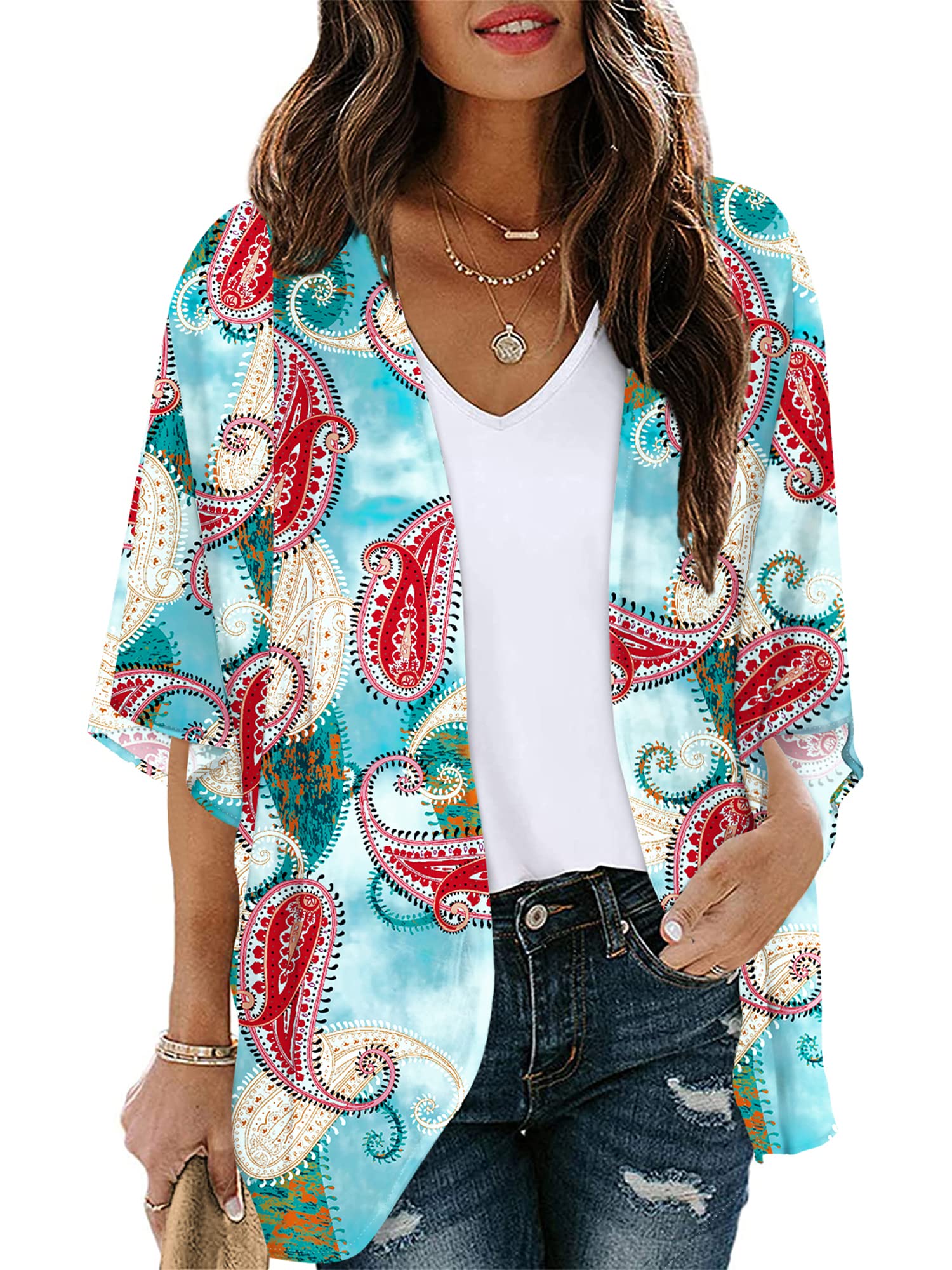 Chunoy Women's Summer Kimono Cardigan - Lightweight Chiffon Loose Beach Cover Up Top for Women | Perfect for Beach, Pool, Vacation & Boho Fashion